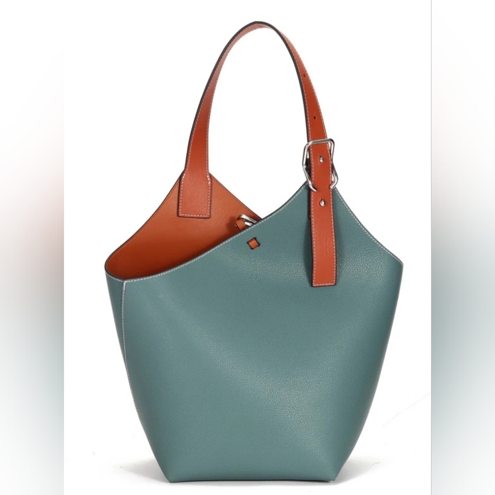 Maison de Beauté Marseille - Cholet Two-Tone Leather Handbag, Medium, Celeste